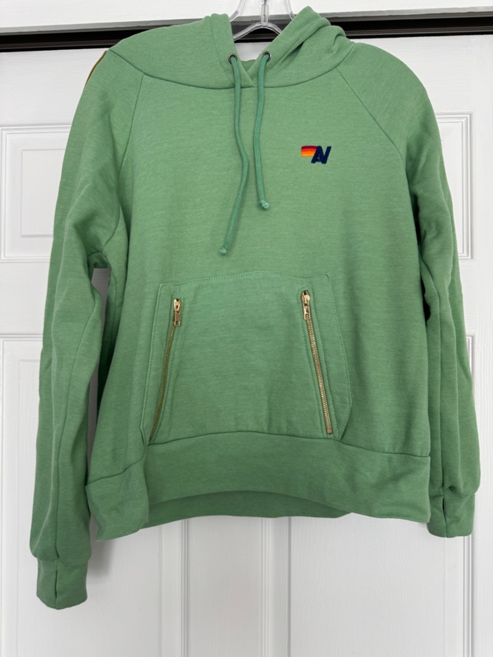 AVIATOR NATION | EUC pale green women's hoodie with velvet stripes SMALL